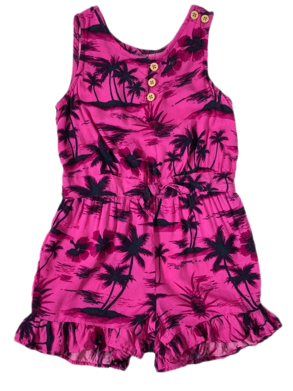 Toddler Girl Outfit Bundle Pink Tropical Romper + Navy Floral Long Sleeve Dress